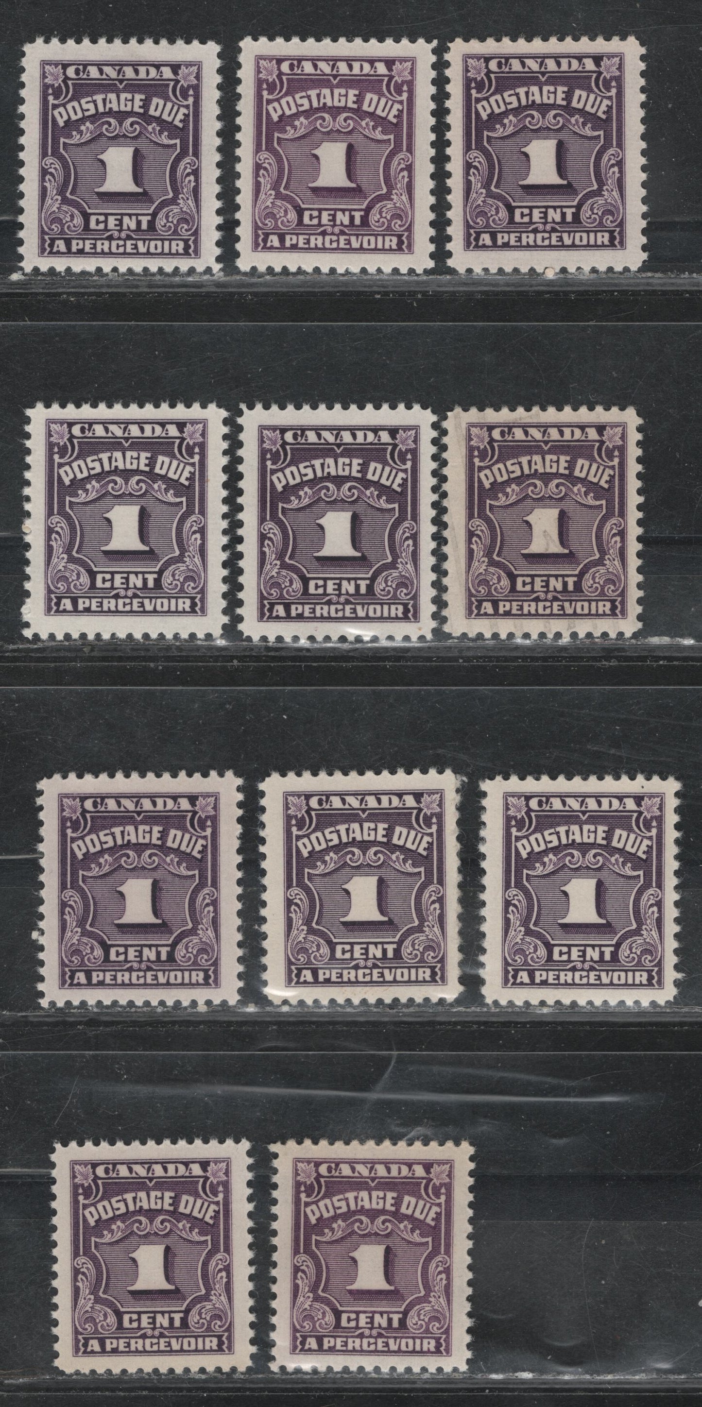 Lot 331 Canada SC#J15, J15b 1c Deep Rose Lilac, Deep Violet, Violet & Reddish Violet 11 VFNH & VFCTO Singles On A Variety of DF Papers, Varying In Fluorescence From 1-2, Unchecked As To Exact Perfs, All Different From The Stamps in Other Lots