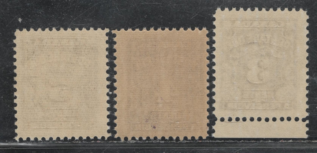 Lot 337 Canada SC#J16B, J17b, J18 3c-5c Milky Violet, Deep Rose Lilac  3 Fine NH Singles On A Variety of DF Papers, Varying In Fluorescence From 1-2, All Different From The Stamps in Other Lots, 4c Is A Pre-1952 Printing
