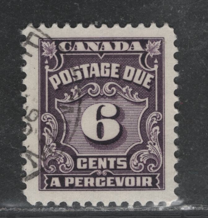 Lot 365 Canada SC#J19var 6c Blackish Rose Lilac Numeral, 1935-1967 Fourth Postage Due Issue, A VFNH CTO Single On DF CBNE-T Paper, Showing Breaks In Horizontal Shading Lines Of The Shield