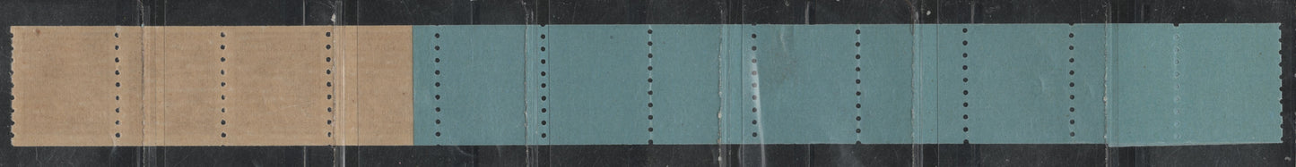 Lot 388 Canada (C) #266 3c Rosy Plum , 1942-1943 KGVI War Issue, A FNH Full Strip Of 4 Plus 9 Tabs, Couple of Light Thins On Labels From Where The Roll Was Sealed, Very Scarce