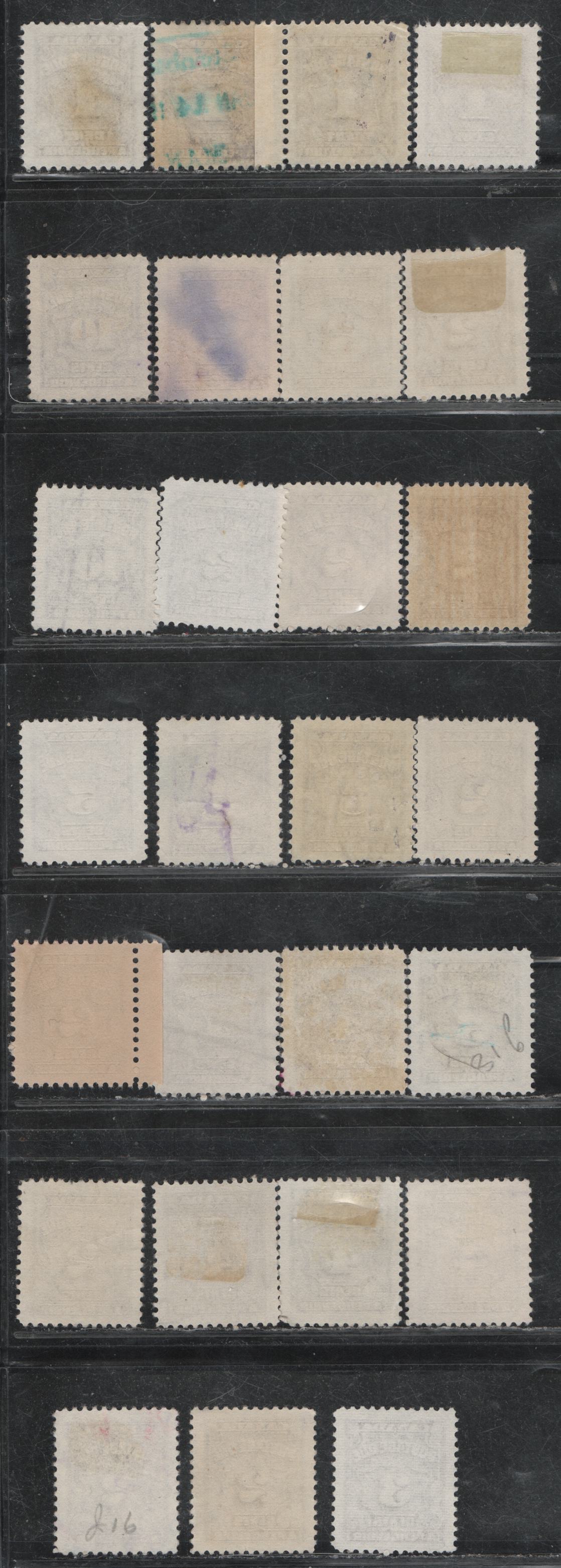 Lot 400 Canada SC#J15/J18a 1c-10c Violet Shades, Deep Rose Lilac Shades 27 VF Used Singles Showing the A Wide Range Of Shades & Paper Types On Which These Stamps Were Printed, Including Red Violet Shades, Includes The 2c on Scarce CBN-WWWWWWW Toned Paper
