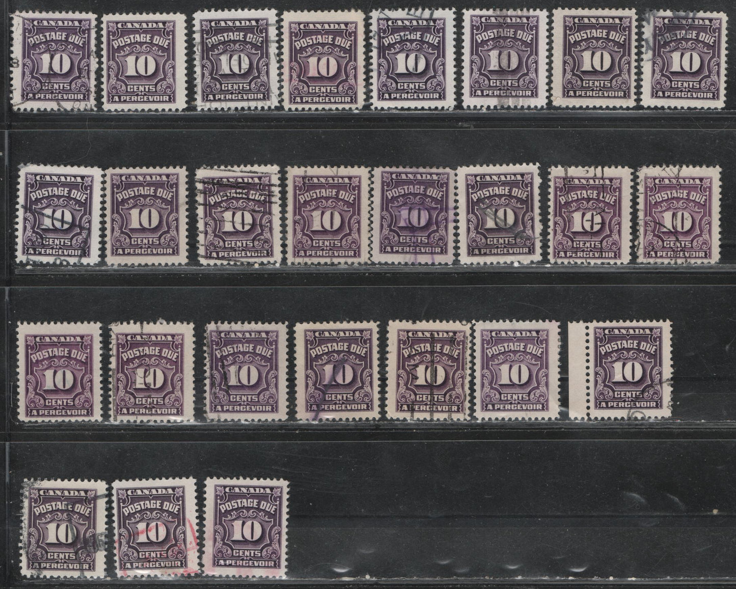 Lot 402 Canada SC#J17/J20b 4c-10c Violet Shades, Deep Rose Lilac, Milky Violet 86 Fine Used Singles Showing the FULL Range Of Shades & Papers On Which These Stamps Were Printed, Including Red Violet Shades & The Scarce CBN-VVVVVVV Toned Paper
