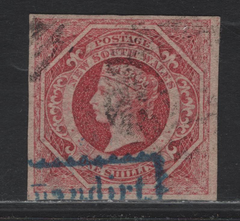 Lot 315 Australia - NSW SG#170var 1/- Crimson Lake , 1856-1860 Queen Victoria Issue, A Very Fine Used Imperf Single, Relatively Large Margined & Lightly Cancelled, Double Line Wmk 12, Shade Does Not Match The Known Shades of 1854-1859 Issue.