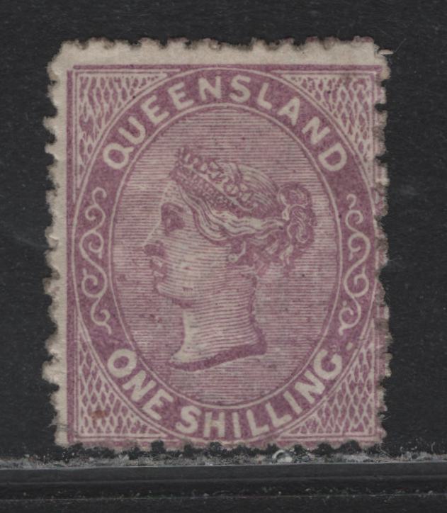 Lot 321 Austalia - Queensland SG#145 1/- Pale Lilac , 1879-1881 Chalon Head Issue, A FOG Single, Small Crown Wmk, 3 Loops Over Q, Perf 12, Typical Centering & Rough Perfs For This Issue.