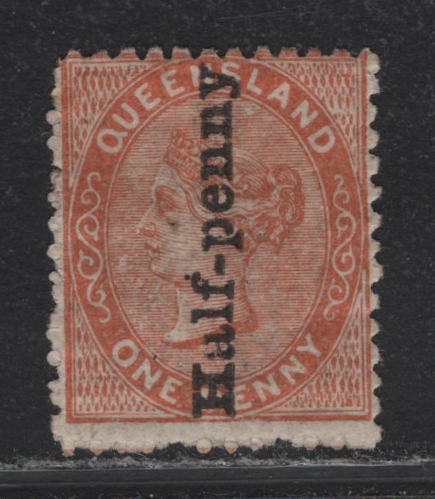 Lot 322 Austalia - Queensland SG#151 1/2d Reddish Brown , 1880 Chalon Head Issue, A VGOG Single, Pos. 4, Showing Broken 'A' in Half & Periof on 'F' of Half, Rare & Desirable Stamp.