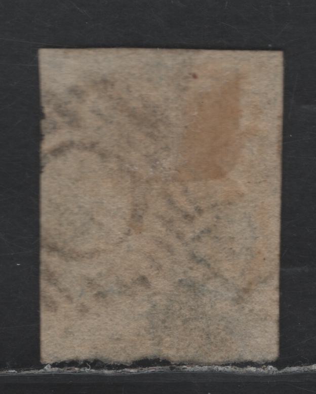 Lot 328 Australia - South Australia SG#10 6d Slate Blue , 1856-1858 Courbould Heads Issue, A Very Fine Used Single, Large Star Wmk, Adelaide Printing, Circle & Barred Grid Cancel, 3 Full Margins, Bottom Mostly Full But Roughly Torn.