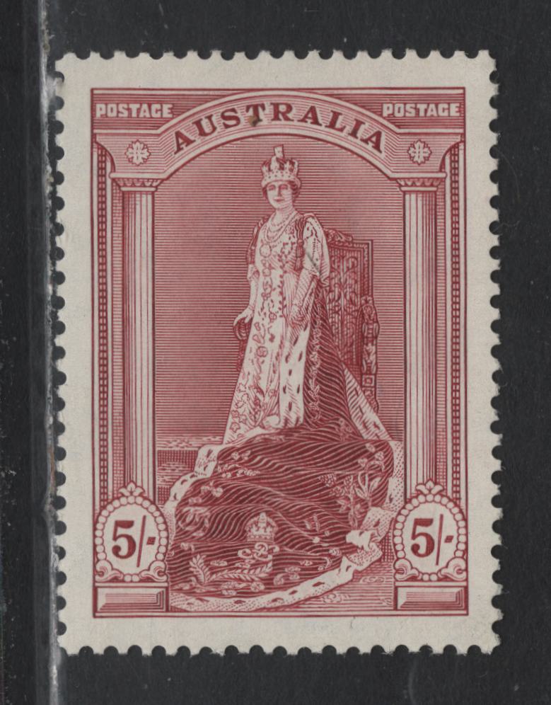 Lot 375 Australia SG#176 5/- Claret , 1937-1949 Robes High Value Issue, A VFLH Single, Chalky Paper