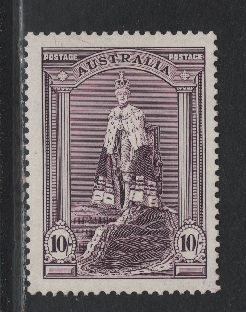 Lot 376 Australia SG#177 10/- Dull Purple , 1937-1949 Robes High Value Issue, A VFOG Single, Chalky Paper