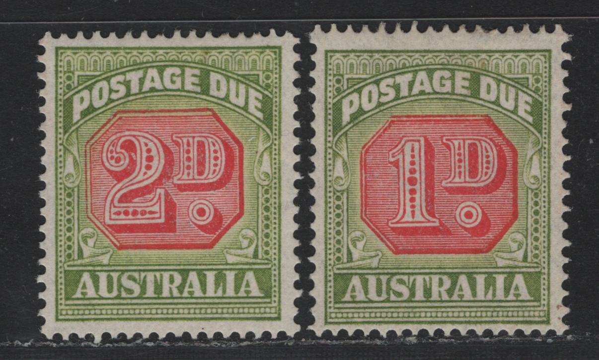 Lot 382 Australia SG#D113-D114 1d-2d Scarlet & Yellow Green , 1938 Postage Dues, 2 F/VFOG Singles, Engraved, Perf 14.5x12, C of A Wmk.