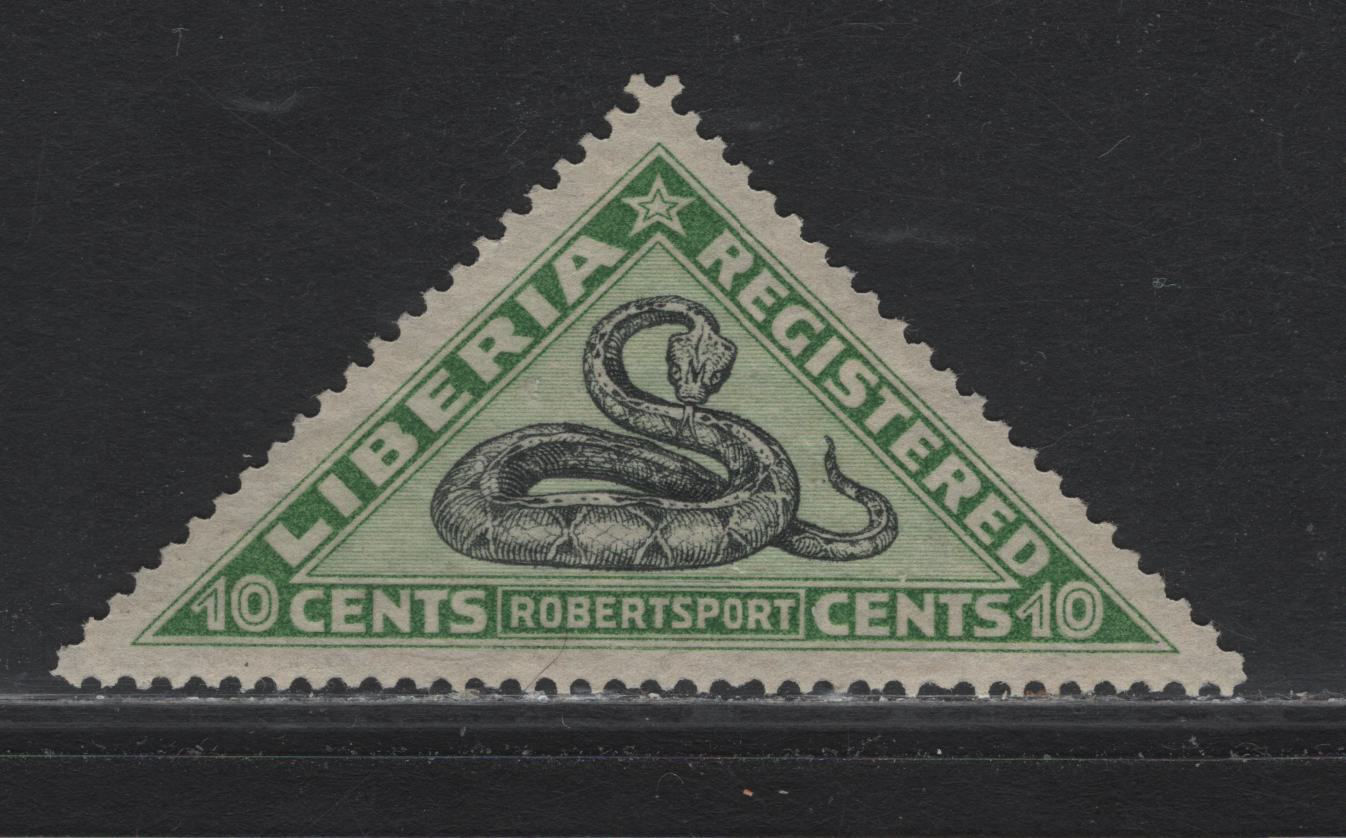 Lot 397 Liberia SC#F24 10c Green & Black , 1921 Gabon Viper Registration Issue, A VFOG Single