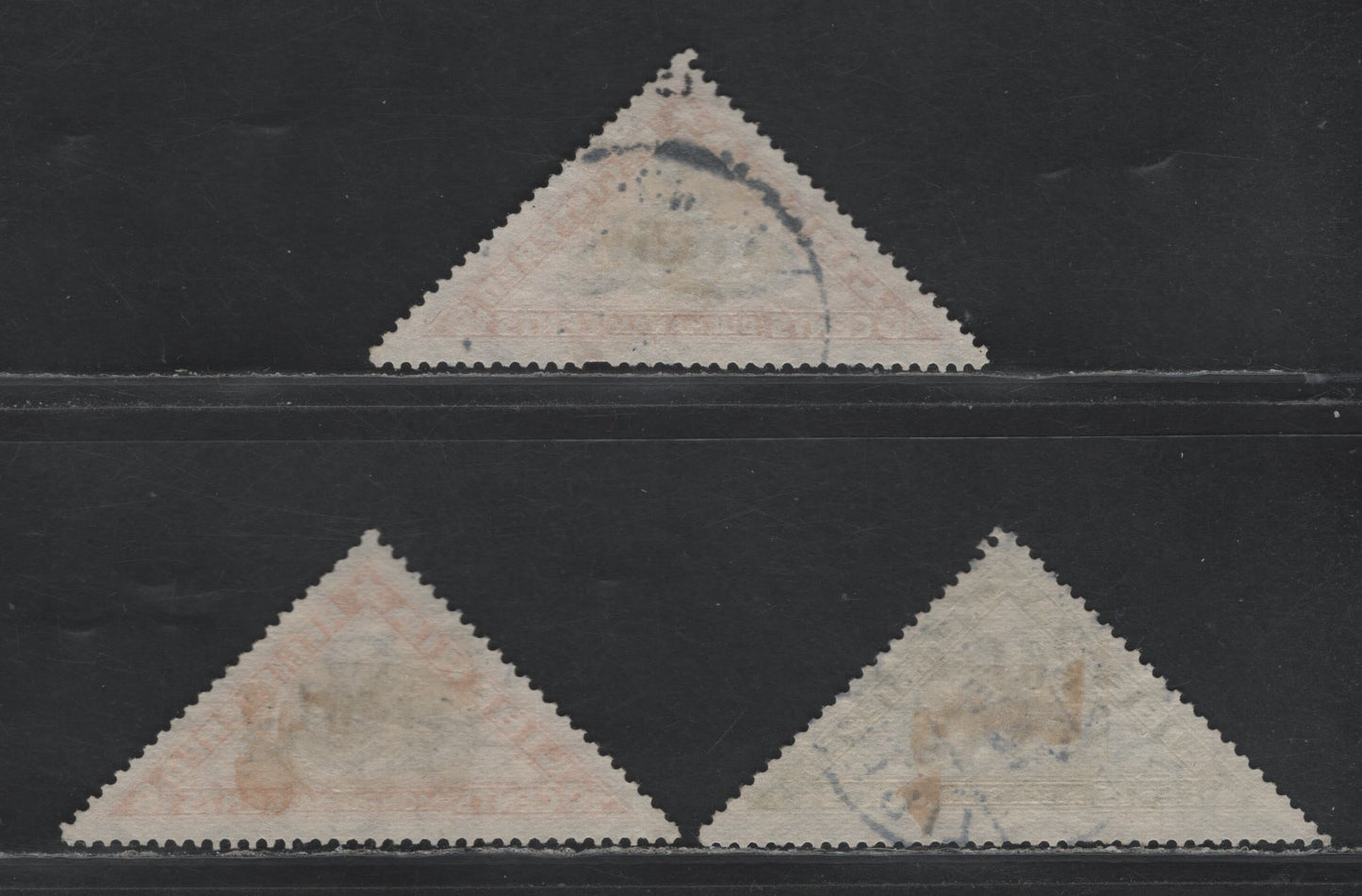 Lot 399 Liberia SC#F25, F28-F29 10c Claret & Black - Green & Black , 1921 Gabon Viper Registration Issue, 3 Very Fine Used Singles, Inverted Overprints