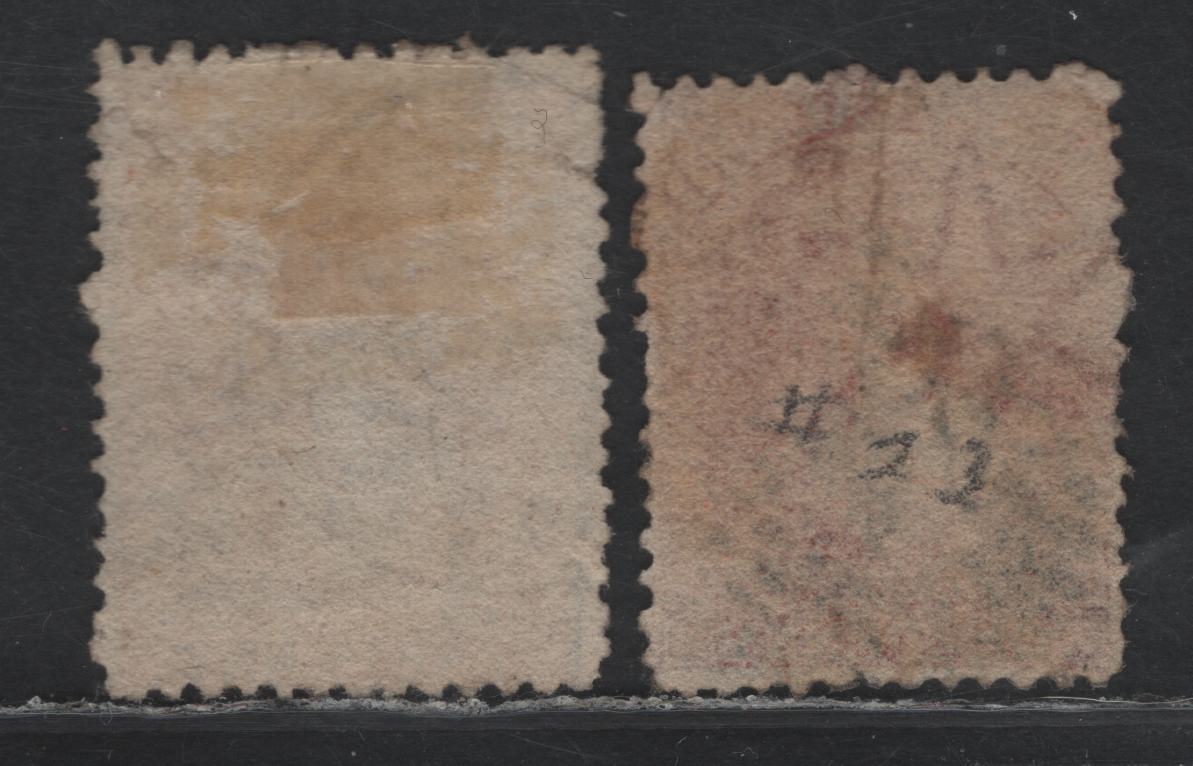 Lot 301 New Zealand SG#111, 112 1d Pale Orange Vermillion - Orange , 1864-1871 Chalon Heads Issue, 2 Fair/Very Good Used Singles, Large Star Wmk, Comb & Line Perf 12.5, Auckland Printings, Small Thin & Corner Crease, Two Corner Creases On The Other.