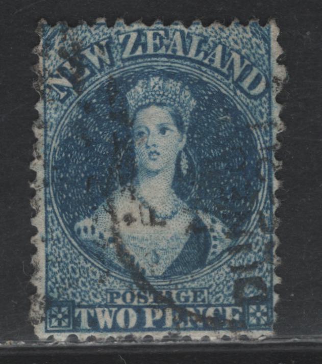 Lot 303 New Zealand SG#115 2d Blue , 1864-1871 Chalon Heads Issue, A Very Fine used Single, Plate II, Comb Perf 12.5, Large Star Wmk, Dunedin Cancel.