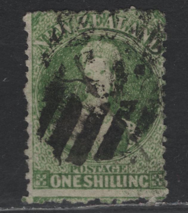 Lot 309 New Zealand SG#124 1/- Green , 1864-1871 Chalon Heads Issue, A Very Good Used Single, Line Perf 12.5, Large Star Wmk, Fine Centering For This Issue.