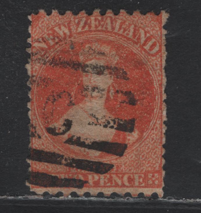 Lot 312 New Zealand SG#130 2d Vermillion , 1871-1873 Chalon Heads Issue, A Fine Used Single, Perf 10x12.5, Large Star Wmk, Christchurch Barred Cancel.
