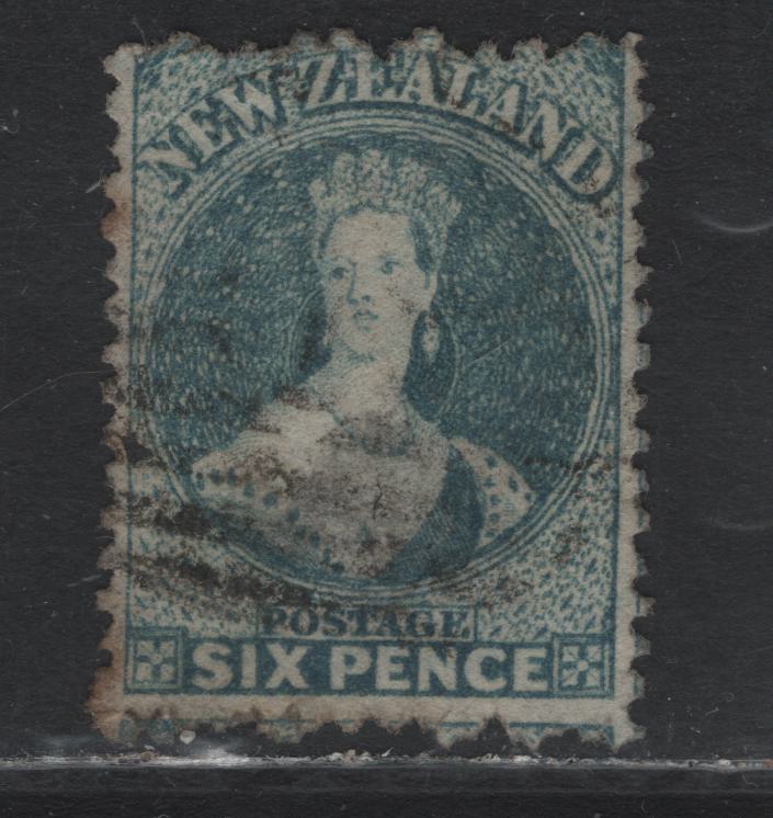 Lot 314 New Zealand SG#136 6d Pale Blue , 1872-1873 Final Chalon Head Issue, A Very Good Used Single, Line Perf 12.5, Large Star Wmk, Minor Toning On A Few Perf Tips & Shallow Thin On Back, Fine Centering.