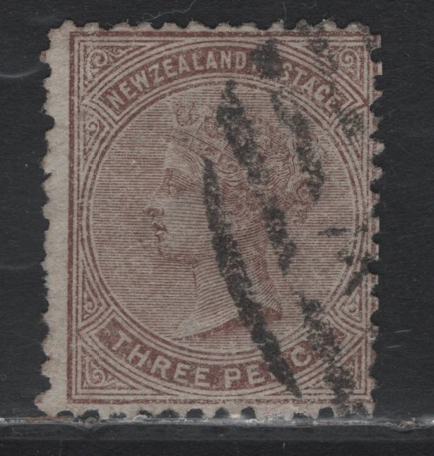 Lot 315 New Zealand SG#154 3d Brown , 1874-1878 First Sideface Issue, A Fine Used Single, Star & NZ Wmk, Horiz. Wove Paper, Perf 12.5, Auckland Grid Cancel.