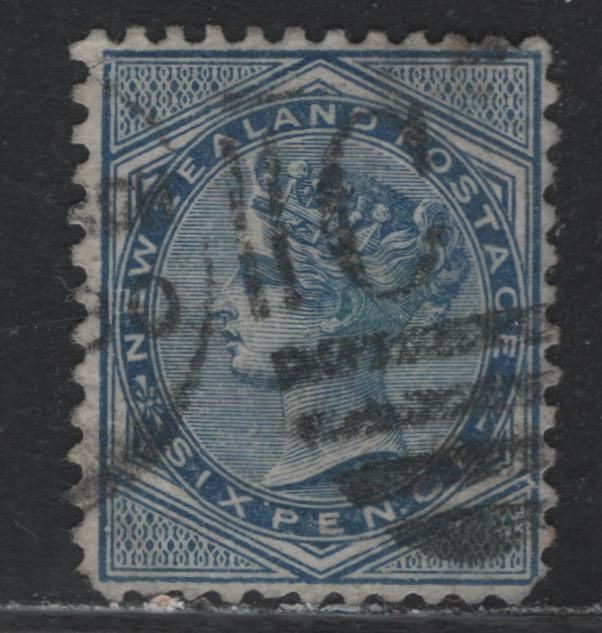 Lot 318 New Zealand SG#156 6d Blue , 1874-1878 First Sideface Issue, A Fine Used Single, Christchurch Duplex Cancel, Weak Corner Perf At UL