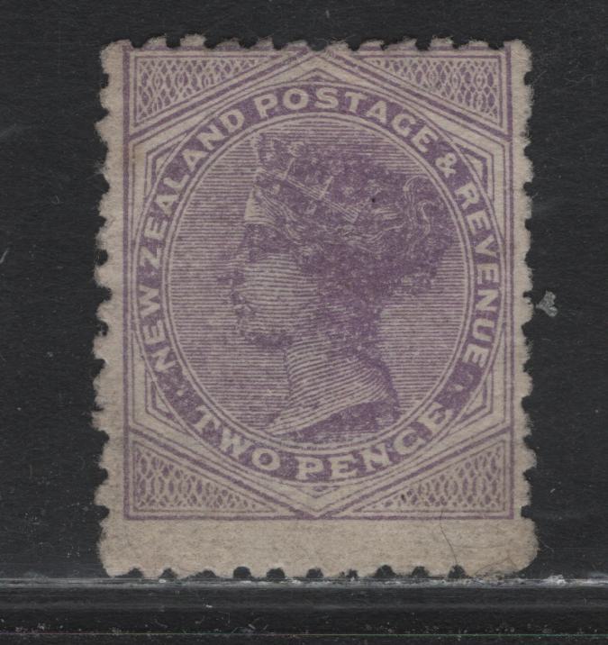 Lot 321 New Zealand SG#188 2d Lilac , 1882-1886 Second Sideface Issue, A Fine Unused Single, Die 1, Perf 12x11.5, Horizontal Wove Paper, Fine Centered No Gum Mint Example Of This Early Printing.