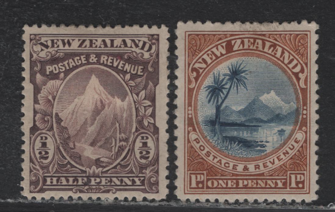 Lot 325 New Zealand SG#246-247 1/2d - 1d Purple Brown - Blue & Yellow Brown , 1898 Pictorial Issue, 2 VFOG Singles, Perf 12-16, Unwatermarked