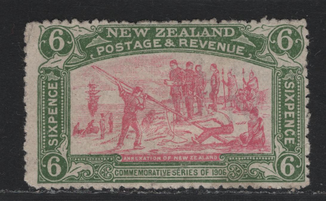 Lot 335 New Zealand SG#373 6d Pink & Olive Green , 1906 Christchurch Exhibition Issue, A FOG Single, Campbell Patterson #54a, Sideways Inverted Wmk