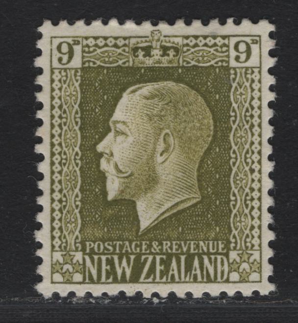 Lot 347 New Zealand SG#429 9d Sage Green , 1915-1930 Perkins Bacon KGV Engraved Sideface Issue, A VFOG Single, Comb Perf 14x13.5