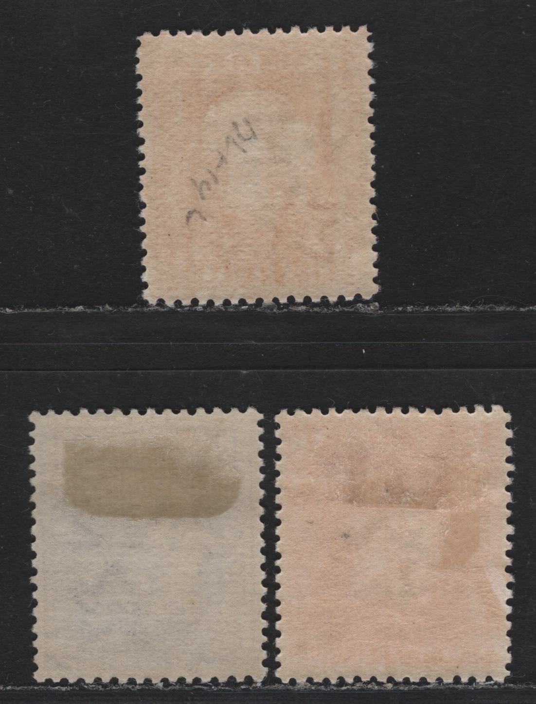 Lot 350 New Zealand SG#421c, 422e, 430c 4d - 1/- Yellow - Vermillion , 1915-1930 Perkins Bacon KGV Engraved Sideface Issue, 3 VFOG Singles, Perf 14x14.5