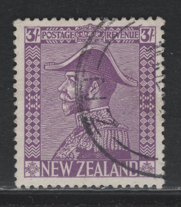 Lot 354 New Zealand SG#470 3/- Pale Mauve , 1926-1934 KGV Admiral Issue, A Very Fine Used Single, Cowen Paper