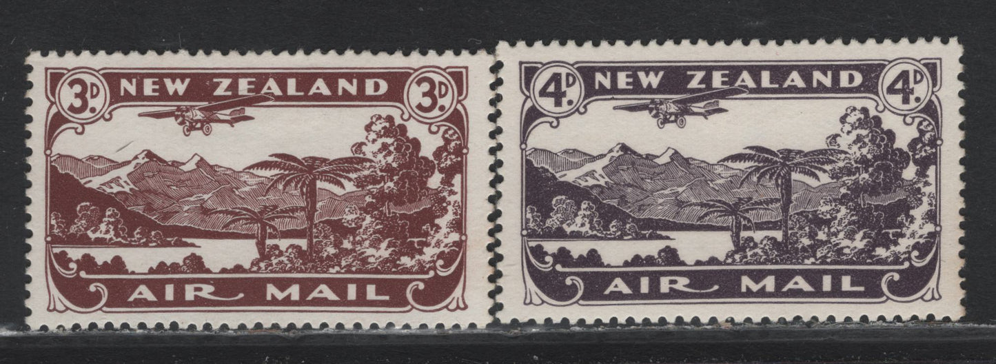 Lot 356 New Zealand SG#548-549 3d - 4d Chocolate - Blackish Purple , 1931-1935 Airmail Issue, 2 VFOG Singles