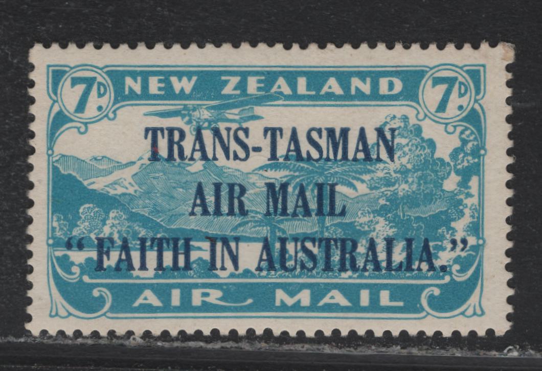 Lot 360 New Zealand SG#554 7d Light Blue , 1934 Kisman Airmail Overprint, A VFOG Single