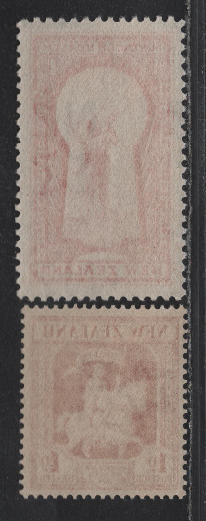 Lot 361 New Zealand SG#555, 576 1d+1d Carmine - Scarlet , 1934-1935 Health Issue, 2 VFNH/OG Singles