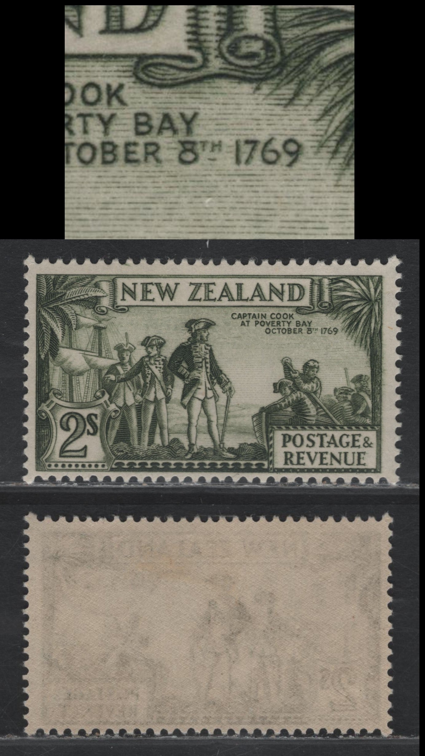 Lot 367 New Zealand SG#568c 2/- Olive Green , 1935-1936 Pictorial Issue, A FOG Single, Perf 13.75x13.8