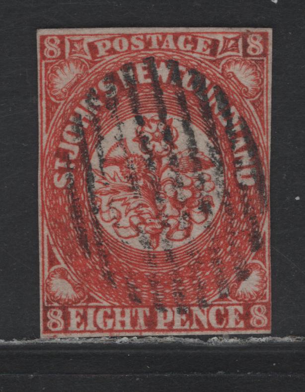 Lot 396 Newfoundland (C) SC#8 8d Scarlet Vermillion , 1857 Pence Issue, A Very Good Used Single, 3 Close Margins And Right Margin Close to Just Touching At Lower Right
