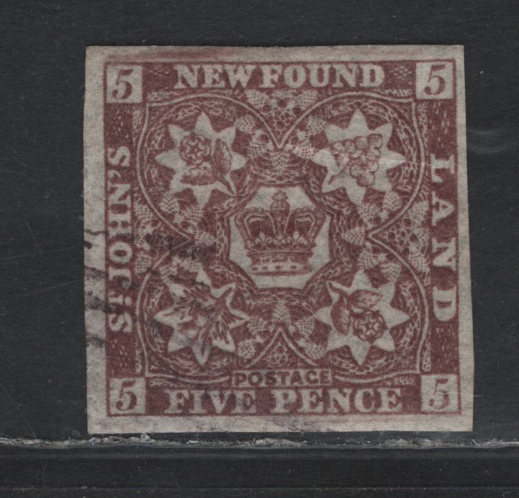 Lot 397 Newfoundland (C) SC#19 5d Reddish Brown , 1861-1862 Pence Issue, A Very Fine Used Single, Thin Crisp Translucent Wove Paper, November 1861 Printing, Light Corner Cancels.