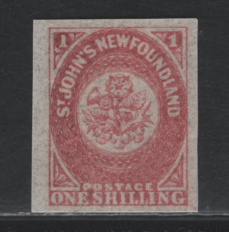 Lot 398 Newfoundland (C) SC#23 1/- Rose , 1861-1862 Pence Issue, A EFNH Single, Thin Crisp Paper, November 1861 Printing, Lovely NH Mint Example With Oversized Margin At Left.