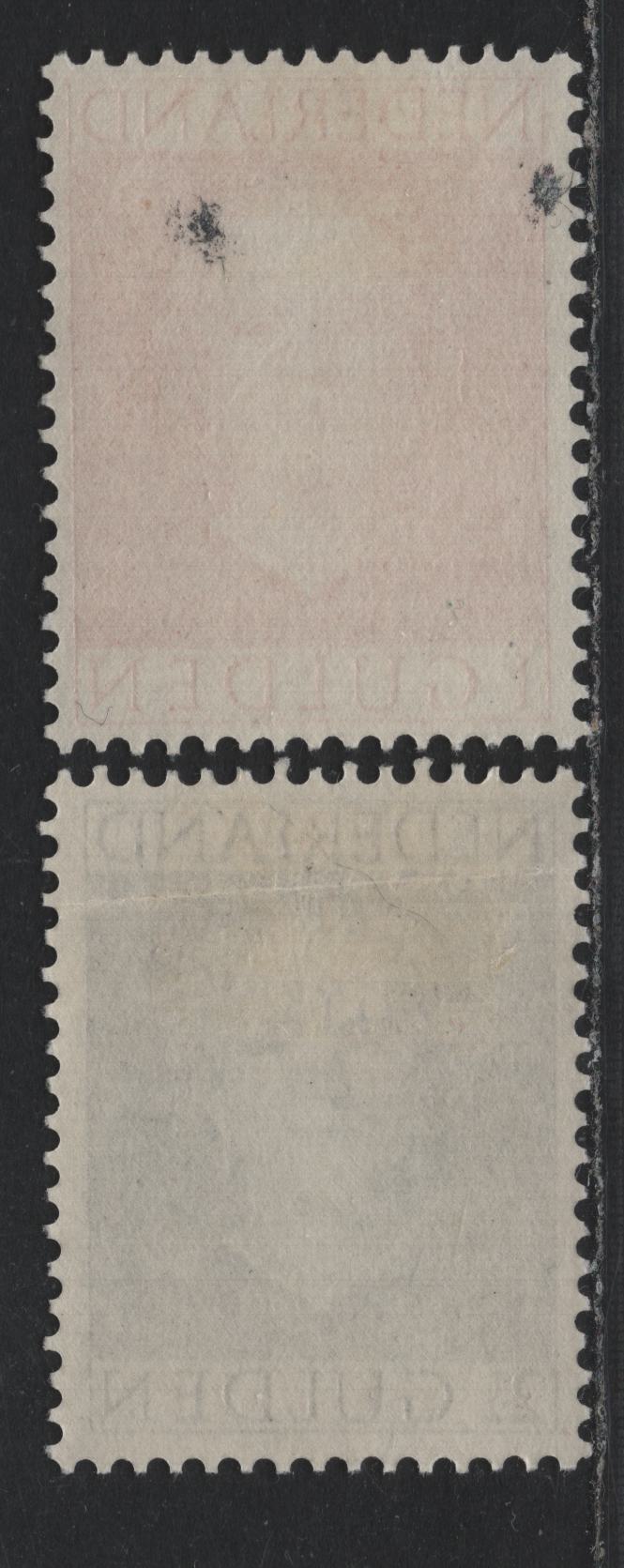 Lot 319 Netherlands SC#319-321 1g - 2.5g Rose Red - Black Brown , 1949 Queen Juliana Issue, 2 F/VFOG Singles, Diagonal Crease On 2.5g