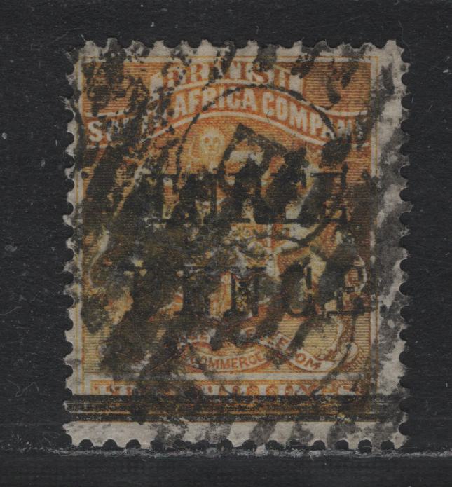 Lot 331 British South Africa Company (C) SG#53 3d on 5/- Orange Yellow , 1896 Matabele Rebellion Provisional Issue, A Very Good Used Single, Heavy B Grid Cancel Struck Twice, Otherwise Sound
