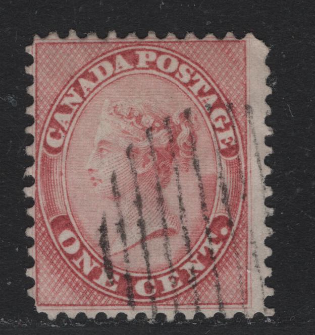 Lot 340 Canada (C) #14viii 1c Rose , 1859-1864 First Cents Issue, A Very Fine Used Single, Cents-PP Paper, Perf 12x11.75, Fine Centered Example With Large Right Margin.