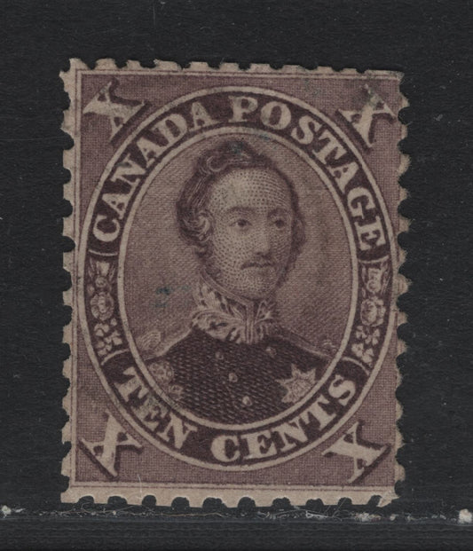 Lot 360 Canada #17e 10c Deep Red Purple , 1859-1864 First Cents Issue, A Fine Used Single, 2nd Printing, Perf 11.75, Sound & Lightly Cancelled Of This Distinct & Rare 2nd Printing, Cents-O Paper.