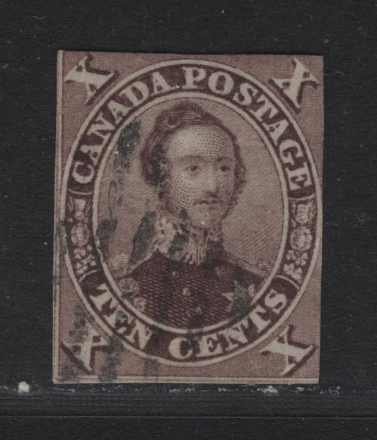 Lot 360A Canada (C) #17b 10c Brown , 1859-1864 First Cents Issue, An Ungraded Used Single, Early Reference Example of the Pure Brown Shade Containing No Red or Violet, Perfs Are Completely Cut Off, Reasonable Cancel.