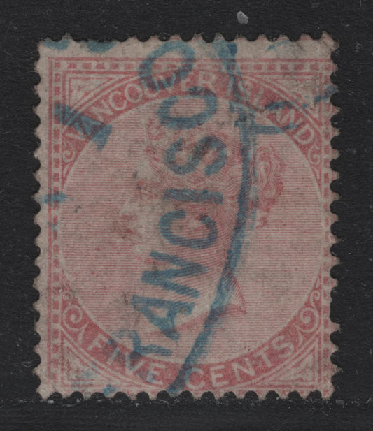 Lot 370 Vancouver Island (C) #5 5c Rose , 1865 Queen Victoria Issue, A Good Used Single, Perf 14, Crown CC Wmk