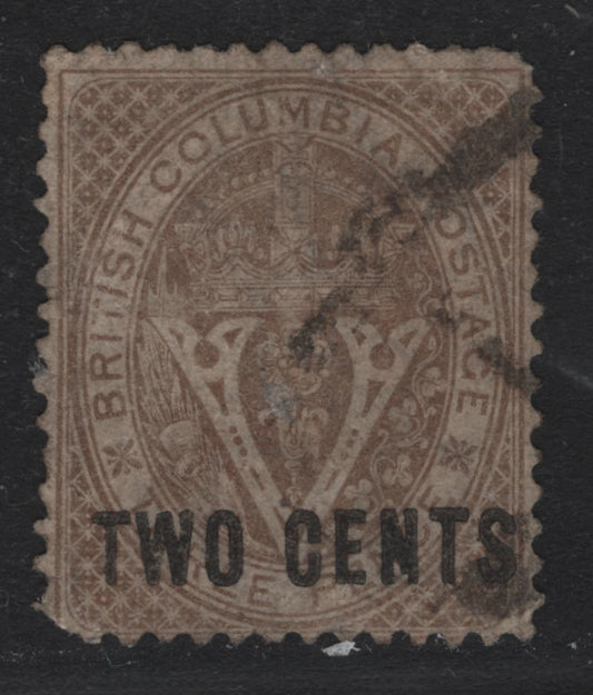 Lot 371 British Columbia (C) #8 2c on 3d Brown , 1867-1871 Surcharged Issue, A Good Used Single, Perf 14, Crown CC Wmk, Small Thin.