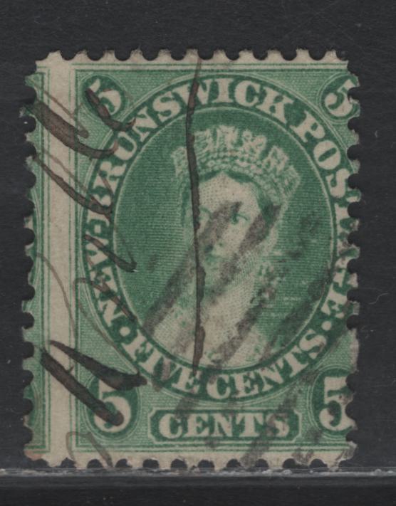 Lot 378 New Brunswick (C) #8 5c Green , 1860 Cents Issue, A Very Good Used Single, Perf 12.1x11.75, Thick Paper (Cents-RRR), Scarce, As Most Stamps Of This Shade Are On The Much Thinner & Softer Paper.