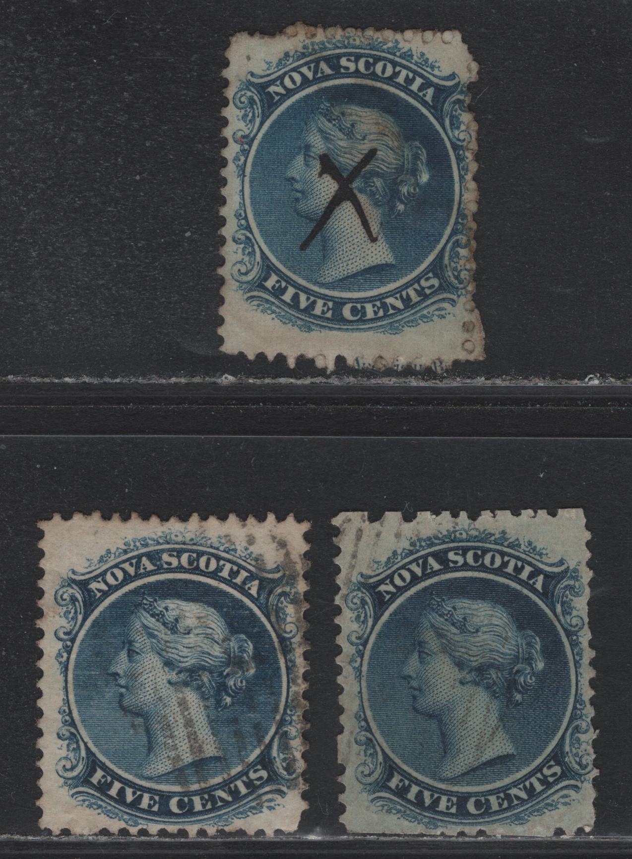 Lot 381 Nova Scotia (C) #10, 10c 5c Dark Blue - Blue , 1860-1863 Queen Victoria Issue, 3 Very Good/Fine Used Singles, Cents-D, Cents-N & Cents-W Paper, Perfs 11.75 & 12x11.75