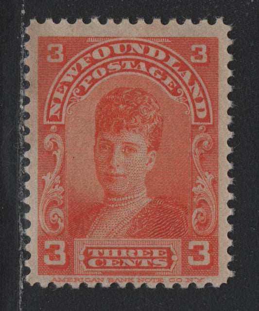 Lot 389 Newfoundland (C) #83c 3c Red Orange , 1897-1901 Royal Family Issue, A Very Fine Unused Single, Thin Bluish Paper, Perf 11.9, Wartime Printing Issued Much Later After This Issue Had Been Replaced.