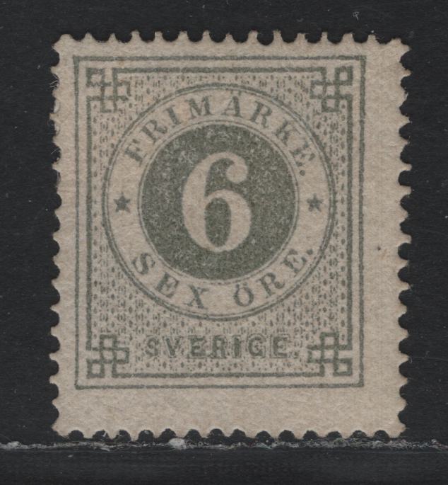 Lot 365 Sweden SC#21 (Facit 20g) 6o Olive Gray , 1872-1877 Numeral Issue, A FOG Single, Perf 14