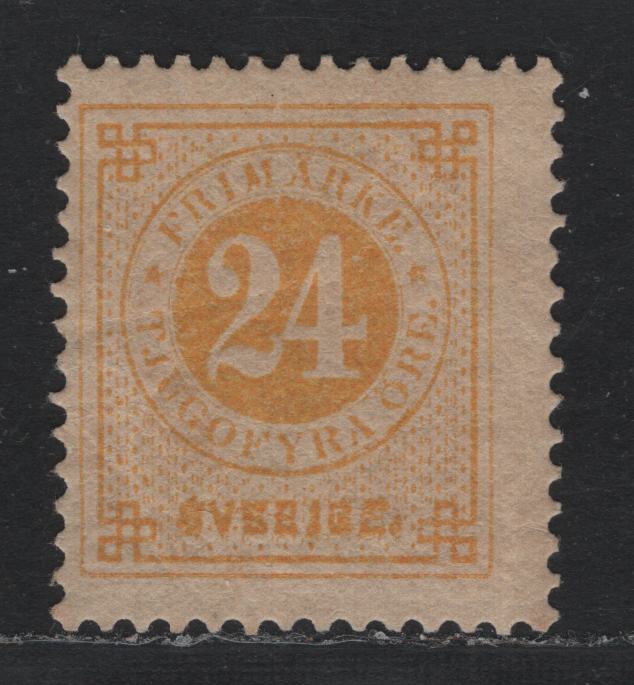 Lot 367 Sweden SC#34var (Facie 34e) 24o Orange Yellow , 1877-1879 Numeral Issue, A FOG Single, Perf 13