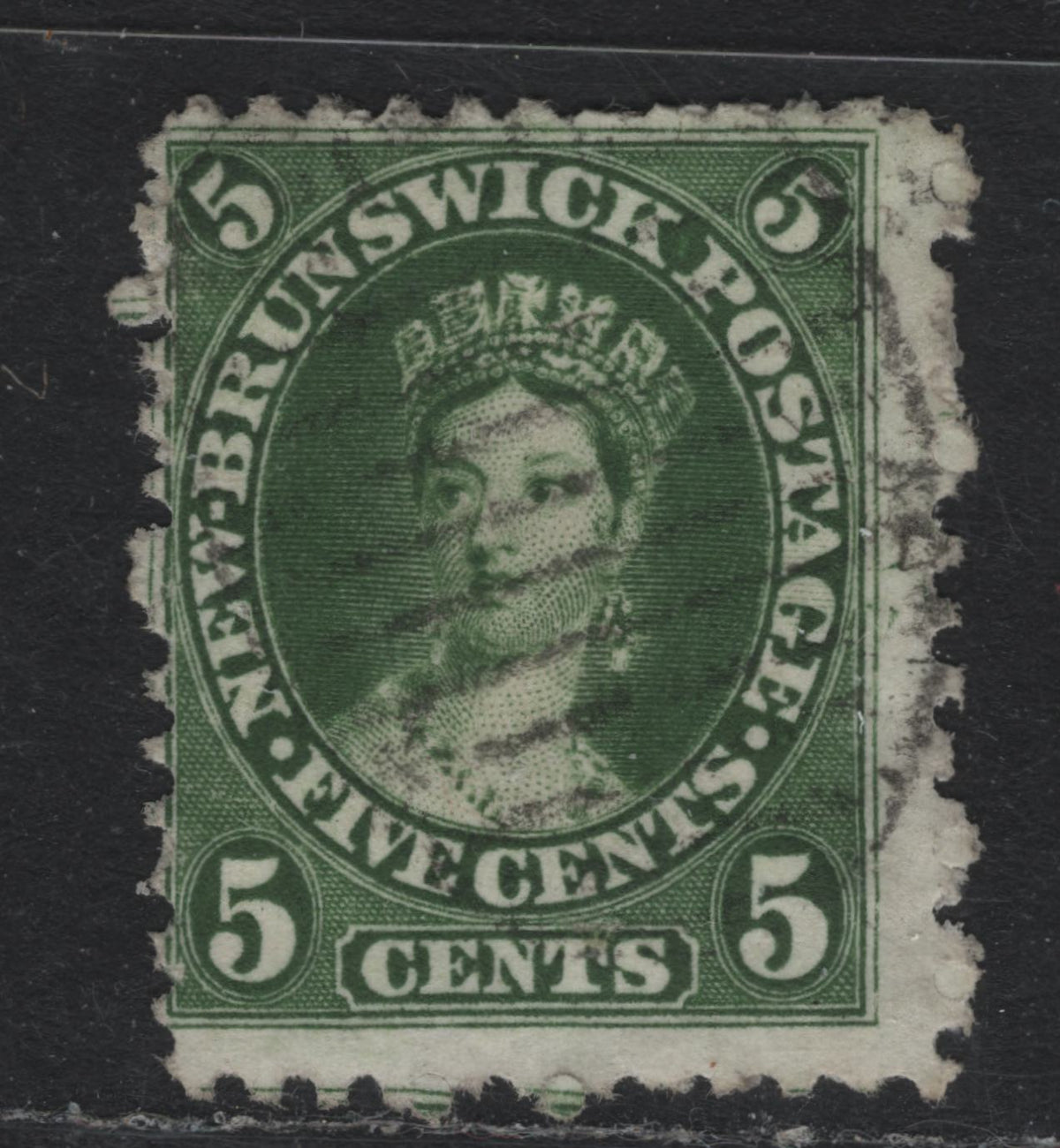 Lot 305 NewBrunswick (C)#8b 5c Olive Green , 1860 Cents Issue, A Very Good Used Single, Cents-N Paper, Perf 11.75