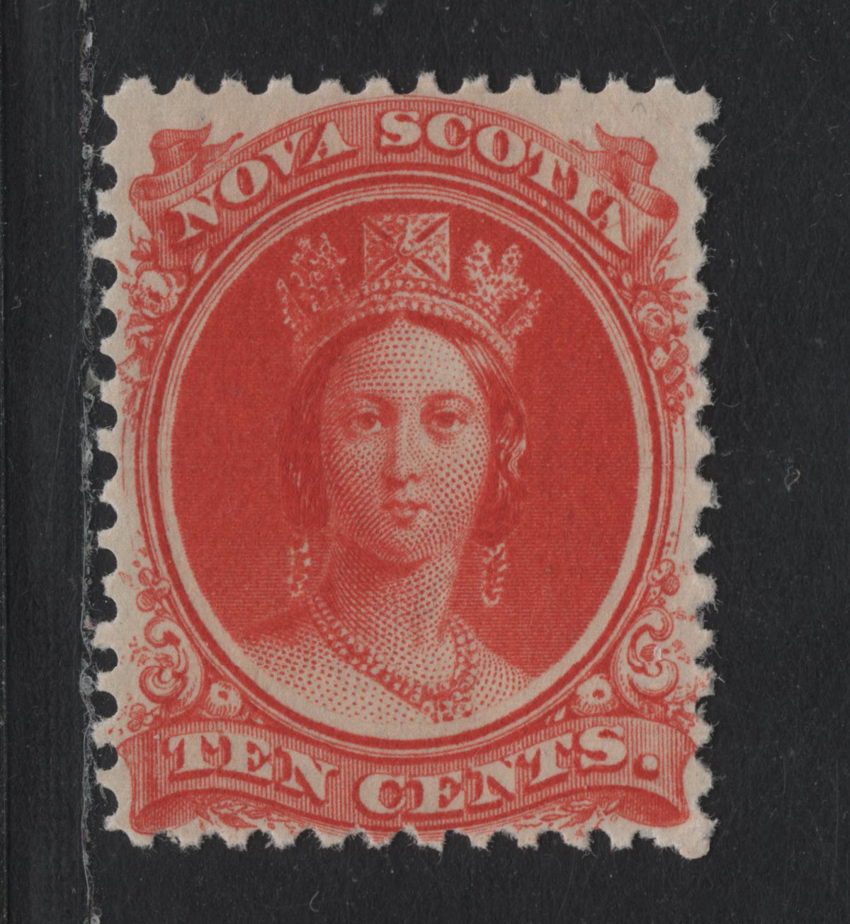 Lot 308 Nova Scotia (C)#12 10c Vermillion , 1860-1863 Queen Victoria Issue, A VFNH Single, Cents-Y Paper, Perf 11.75