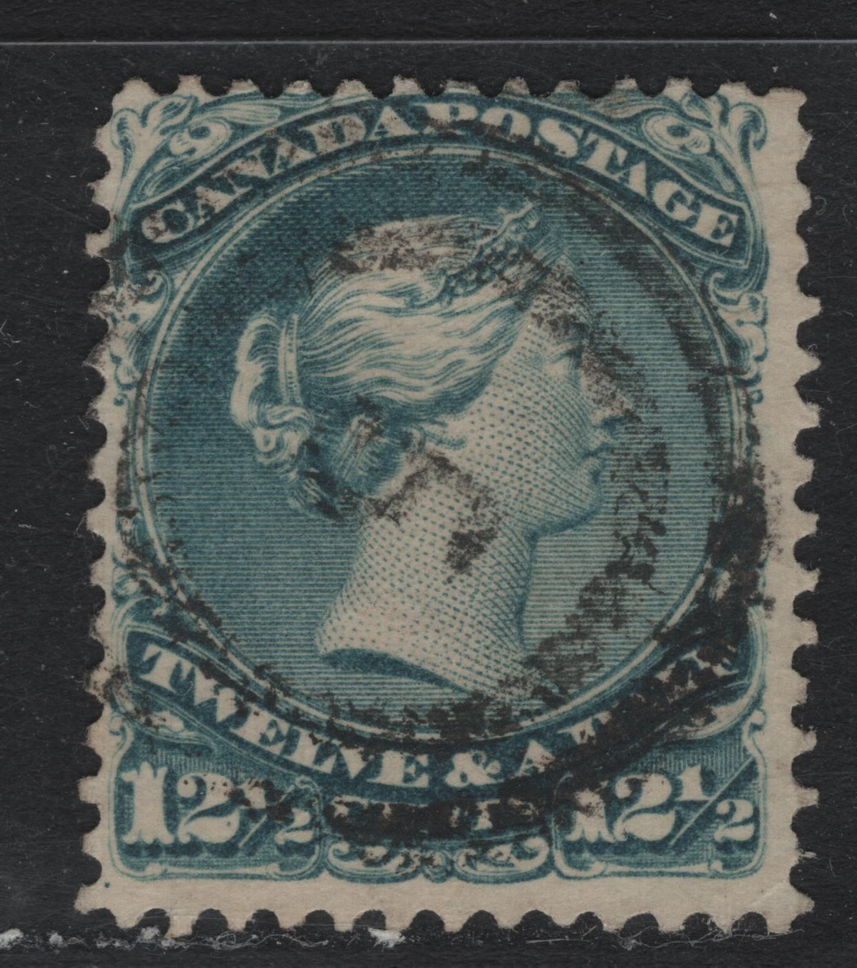 Lot 315 Canada #28i 12.5c Light Blue , 1868-1876 Large Queen Issue, A Very Good Used Single, FO-Qpaper (Variant of Duckworth Paper 10), Clear Strike of #5 2 Ring Numeral Cancel For Hamilton, Minor Corner Crease At LR Corner.